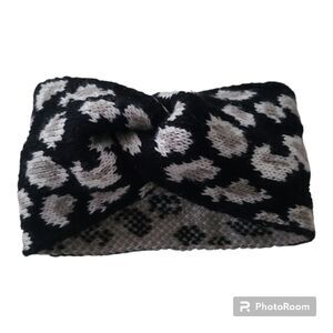 earwarmer winter woven knit ladies womens black gray white knot Infinity head